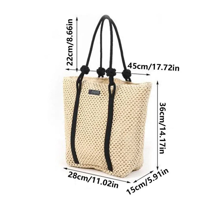 Handmade Straw Woven Bags Large Capacity Zipper Closure Beach Handbags Top-Handle Solid Color Women&