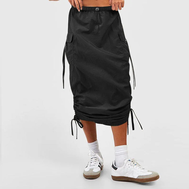 Long Bodycon Sheath Midi Skirt Women Elastic Waist Shirred Ruched Side With Pockets Fashion Streetwear Dating Outfit 2026