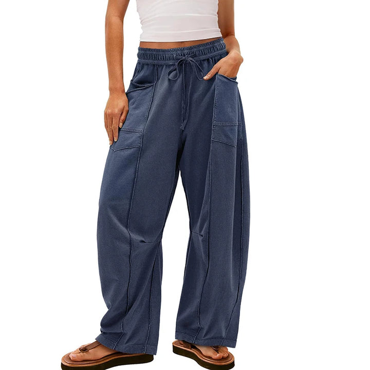 Fashion Women Casual Loose Wide Leg Pants Women Solid Color High Waist Drawstring Long Trousers Jogging Sportswear