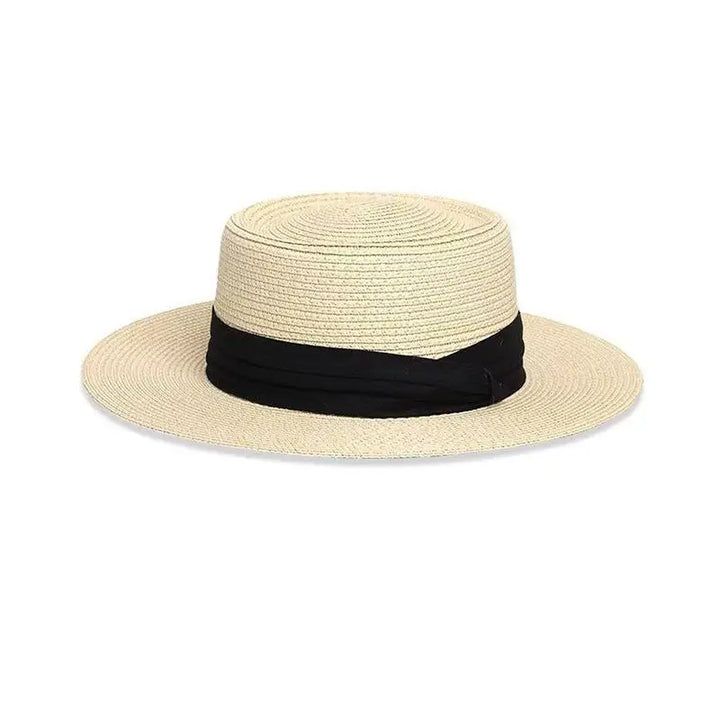 Straw Hat Women French Style Flat Top Wide Brim Sun Protective Hat Summer Beach Vacation Travel FashionHot