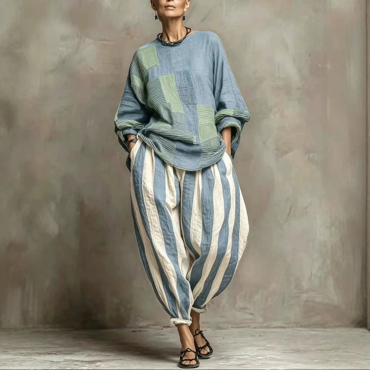 Retro Loose Print Shirt Pants Two-piece Set Long Sleeve Oversize Blouses Wide Leg Pants Suit Fashion Women Casual Sets Autumn