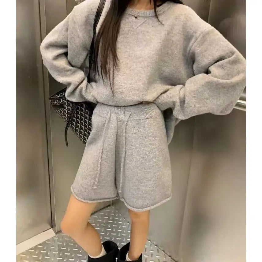 Autumn and Winter Fashion Knitted Two-piece Set Versatile Knitted Casual Suit Outer Wear