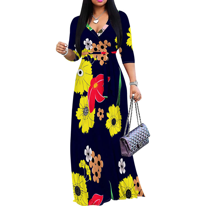 Summer Fashion Printed Short Sleeve Maxi Dress for Women Short Sleeve Long Dress Cocktail Party Loose Casual Dresses