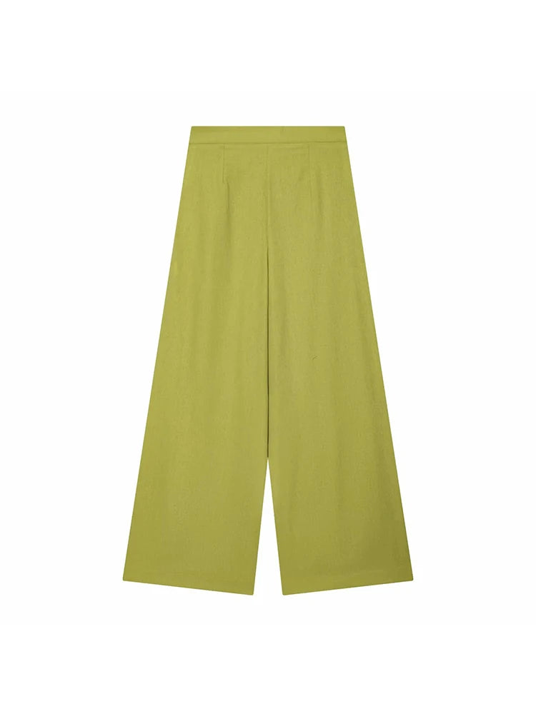 Women Wide Leg Pants Office Women Pockets Pleated Long Trousers Fashion Female Casual Spring Summer Streetwear Pants