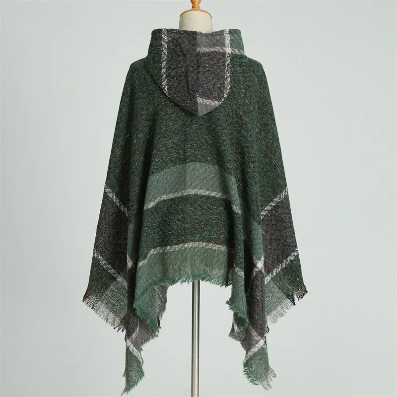 Knitted Imitation Cashmere Poncho Scarf Shawl Hooded Cape Pullover Cloak Scarves Tassels Coat Elegant Casual Outerwear for Women