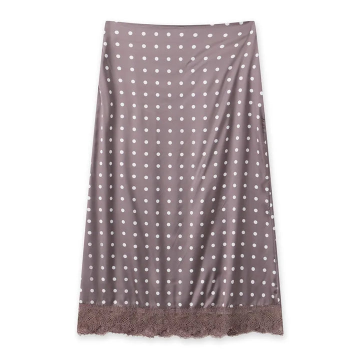 hirigin Women Elegant Lace Satin Spliced Midi Skirts Sexy Dots Print High Waist Retro Casual Straight Midi Skirts Y2K Streetwear