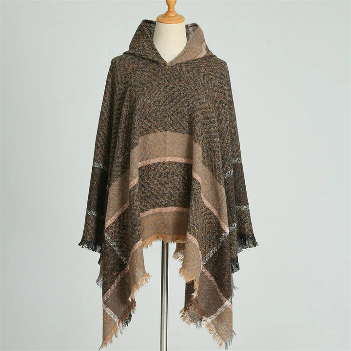 Knitted Imitation Cashmere Poncho Scarf Shawl Hooded Cape Pullover Cloak Scarves Tassels Coat Elegant Casual Outerwear for Women