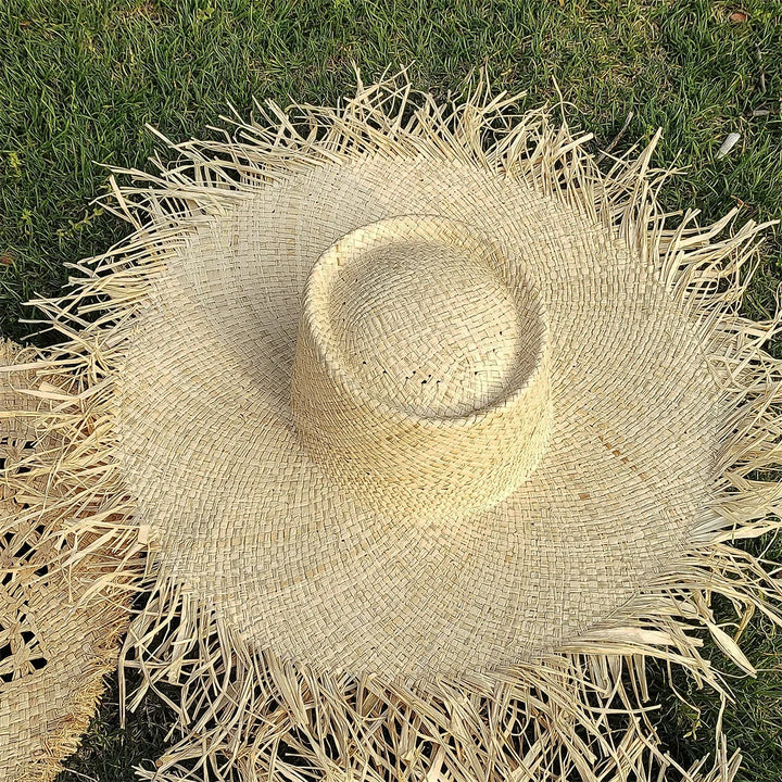Large Brim Straw Hat Raffia Hand-woven Pattern Straw Hat Sun Protection Beach Sun Hat Women&