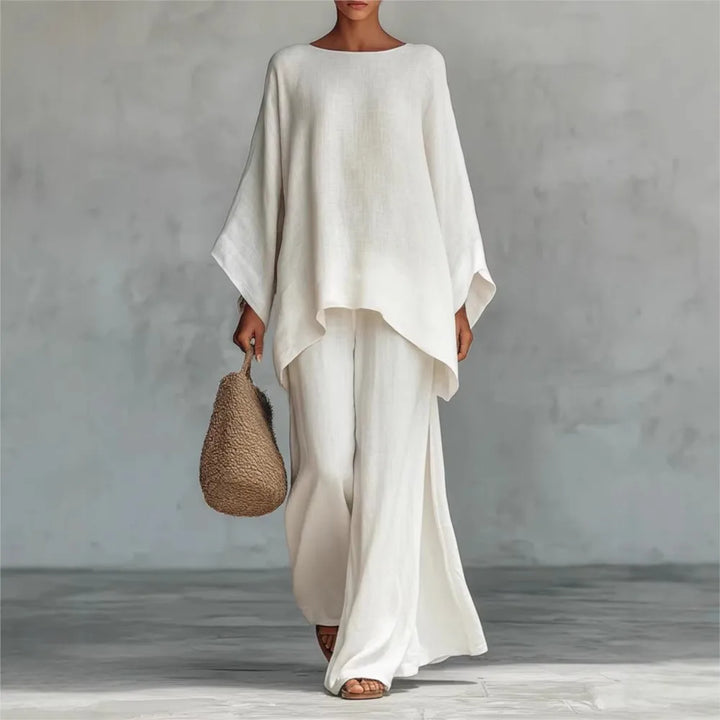 Fashion Linen Loose Long-sleeved Wide-leg Trousers 2-piece Set Women Spring New Casual Retro Elegant Female Simple Trousers Suit