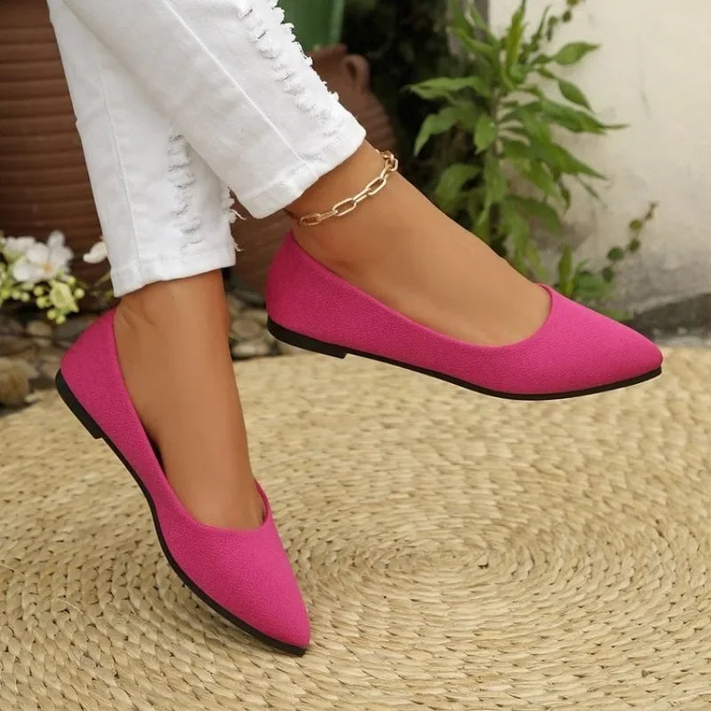 Women Pointed Toe Ballet Flats, Slip‑On Casual Flat Shoes, Multiple Bright Colors Available