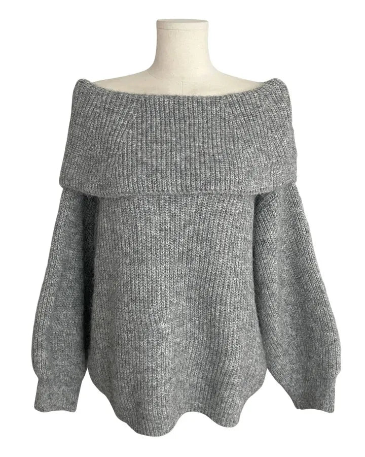 Off-the-shoulder Cream Knit Sweater Off Shoulder Foldover Soft Slouchy Pullover Chic Cozy Bardot Knit Top Fall Winter Trendy