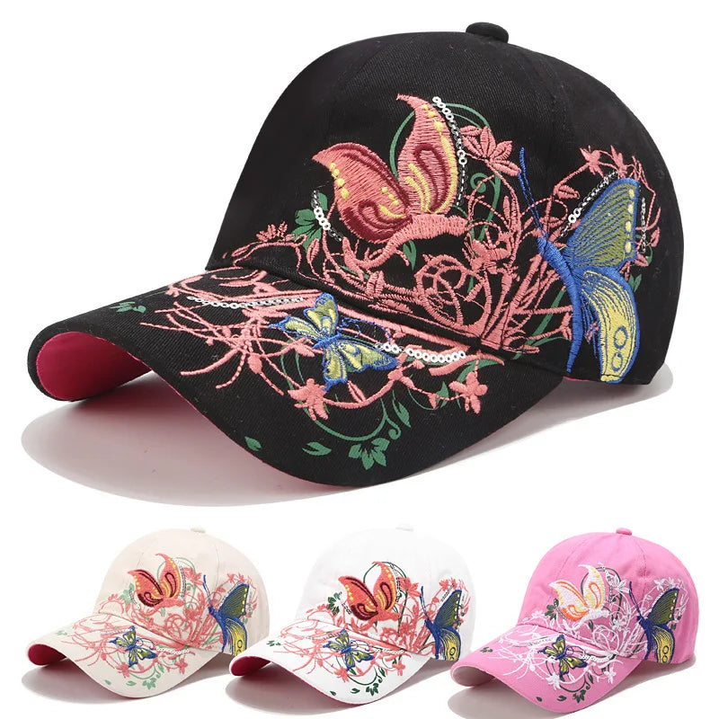 Cute Baseball Cap for Women Butterfly Embroidered Cotton Snapback Hats Girls Outdoor Casual Sun Protection Gorras Running Bonnet
