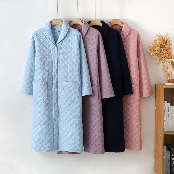 Autumn Winter Women Warm Cotton with Filler Robe Ladies Bathrobe Female Long Sleeve Dressing Gown Robes Simple Home Clothes