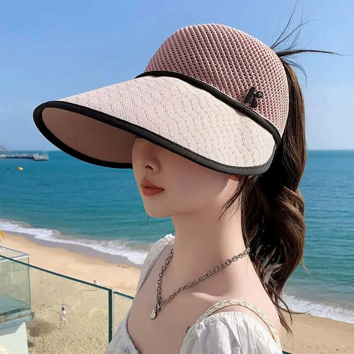 Straw Wide Brim Sun Hat Empty Top for Women UV Protection Lightweight Travel Companion for Beach Sports