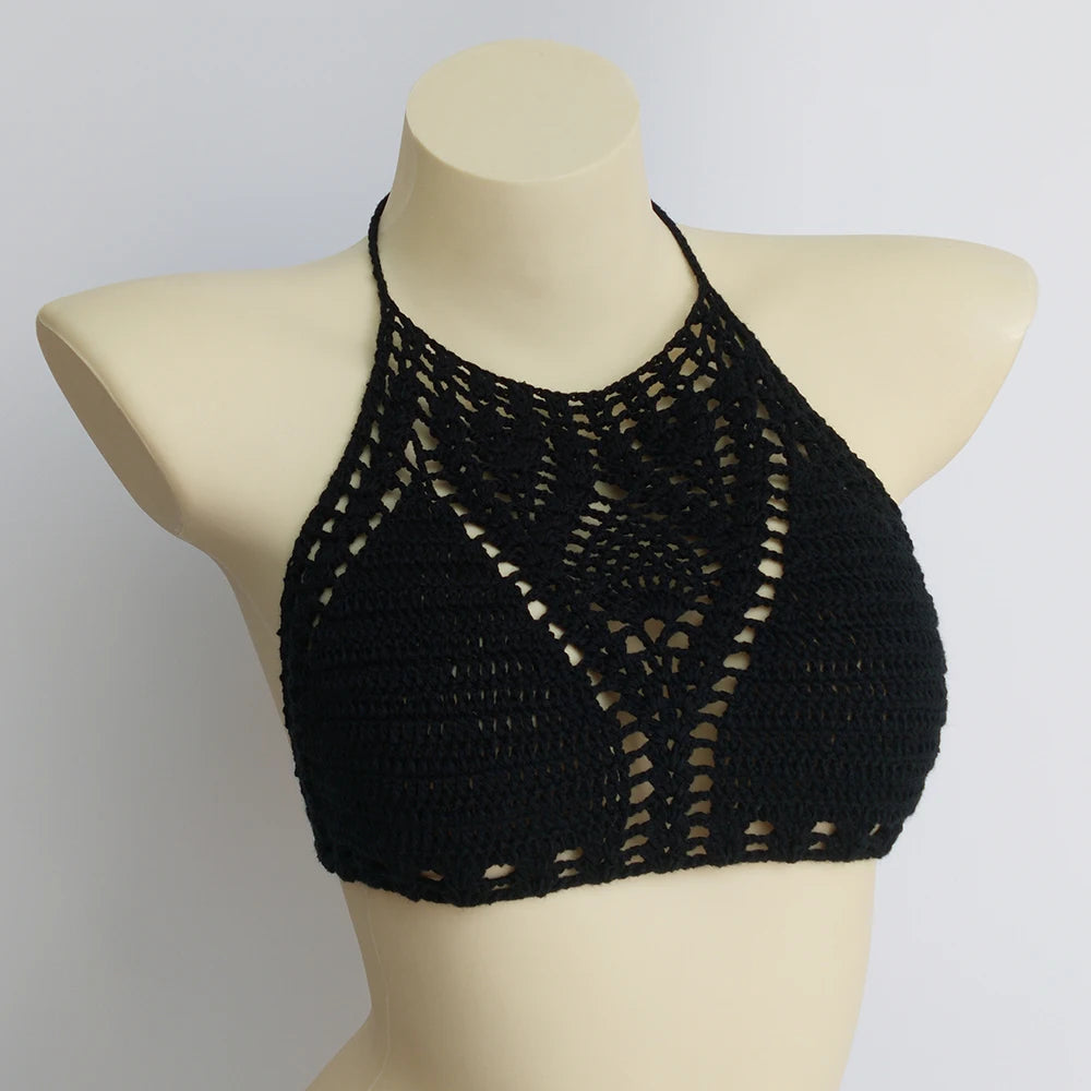 Knitting Crochet Backless Tie Up Top Women&