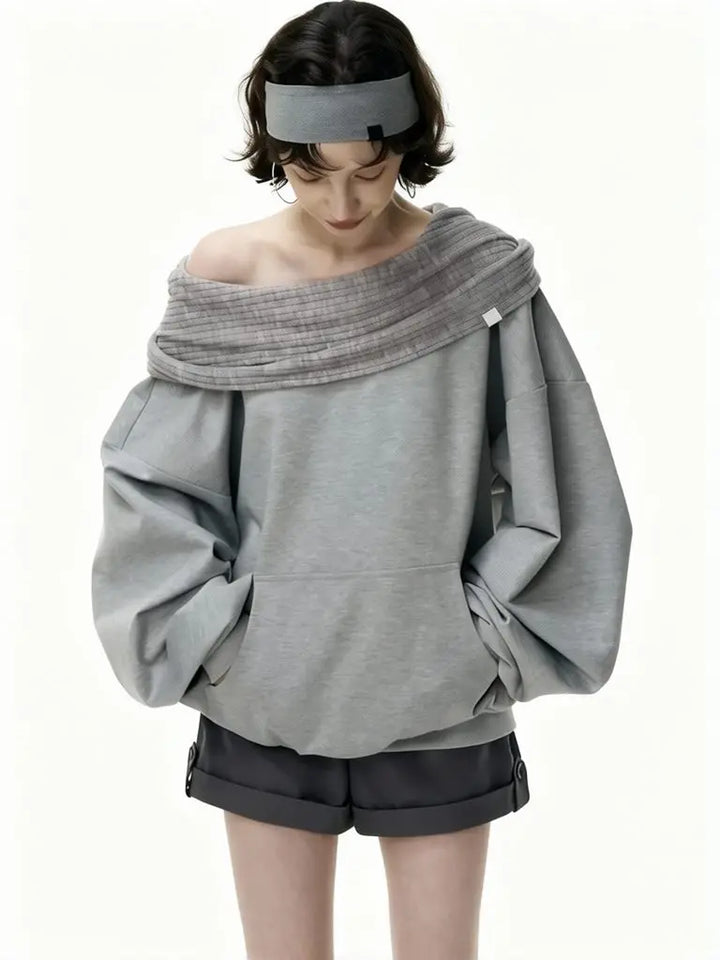 Autumn Knitwear Hooded Casual Oversize Pullovers Women Dual-wear Designer Fashion Off Shoulder Sweater Spring Loose Outwear