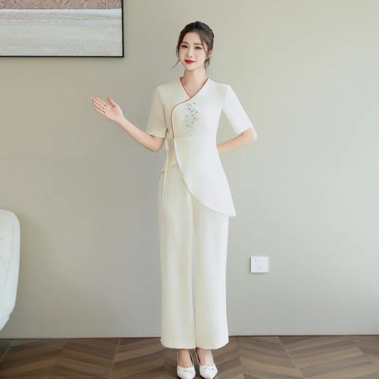 Woman Work Clothes Suit Hotel Waiter Beauty Salon Spa Massage Nail Cafe Sexy Foot Bath Sauna Technician Overall Pants Uniform