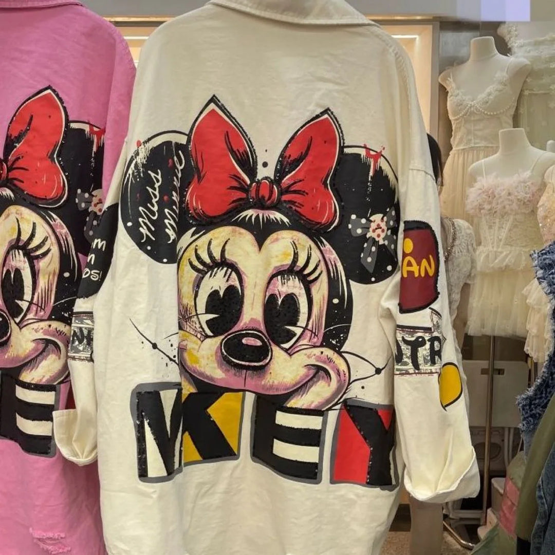 European and American Fashion Brand Outerwear with Cartoon Print Embroidery and Patchwork, Fashionable Loose Jacket 2026