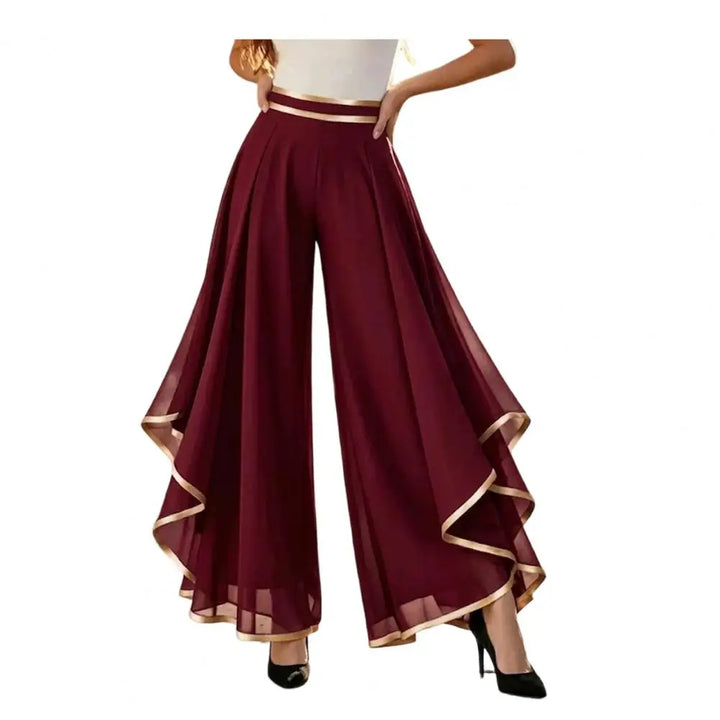 Women Wide Leg Pants Elastic High Waist Moisture-wicking Double-layer Side Seam Casual Trousers Layering Design Summer Pants