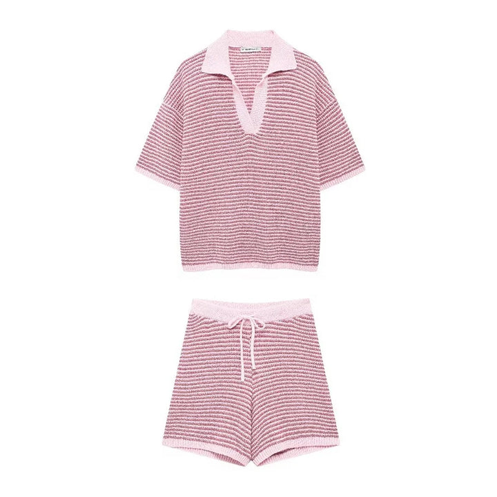 Willshela Women Fashion Two Piece Set Striped Lapel Neck Shirt &amp; Elastic Waist Shorts Chic Lady Women Shorts Sets