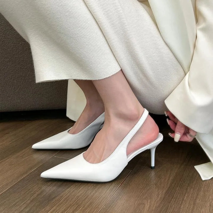 2026 New White Slingback Kitten Heels Women Elegant Pointed Toe Back Strap Pumps Office Lady Party Dress Shoes