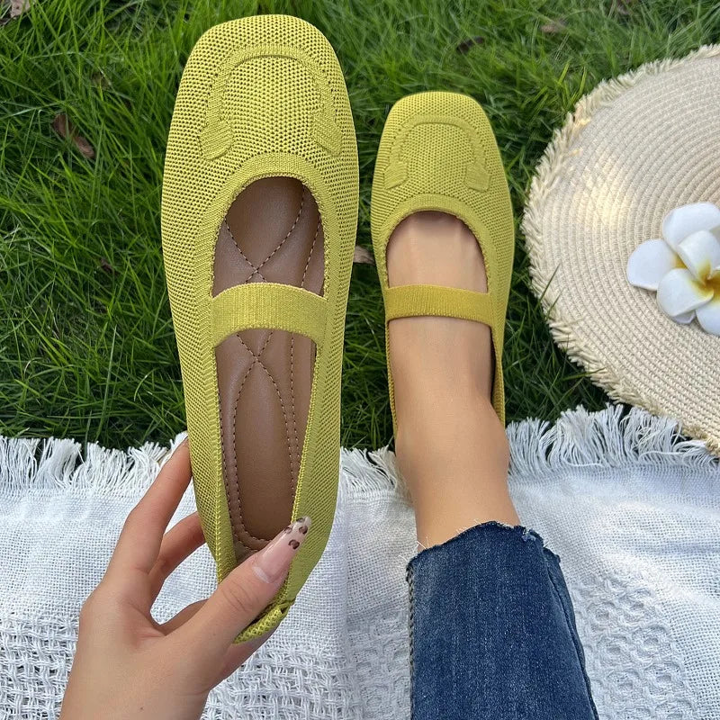 Women Flats Fashion Shallow Mouth Single Shoe Designer Square Toe Casual Flat Shoes Soft Comfortable Ballet Flat Shoes for Women
