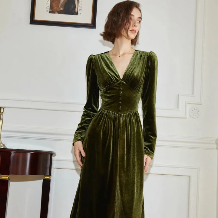Velvet V-Neck Dress Women&