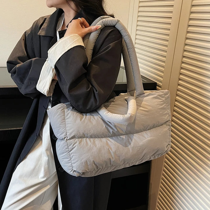 2025 Winter Latest Trend Women Shoulder Tote Bags Space Cotton Padded Large Capacity Shopper Totes Quality Commute Handbags Lady
