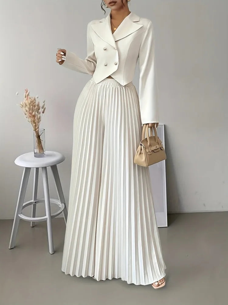Missuoo Women‘s High Waist Elastic Waist Pleated Wide Leg Pants 2026 Summer Solid White Flowy Floor Length Palazzo Trousers