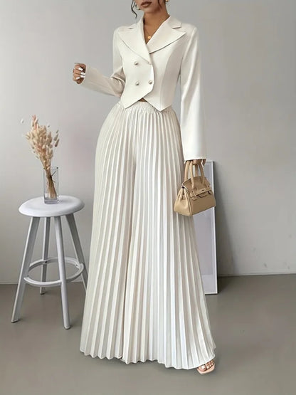 Missuoo Women‘s High Waist Elastic Waist Pleated Wide Leg Pants 2026 Summer Solid White Flowy Floor Length Palazzo Trousers