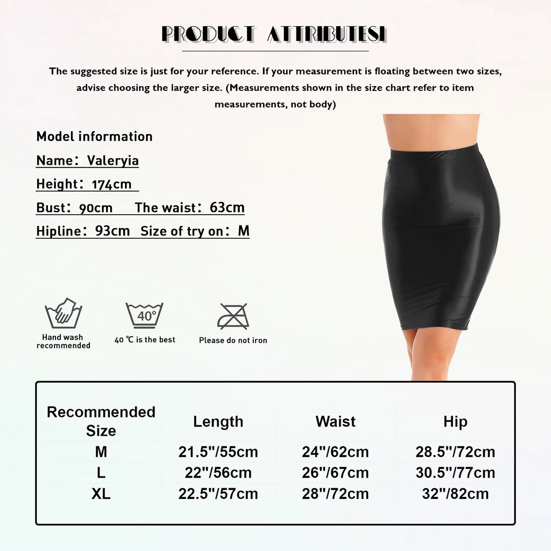Womens Glossy Sexy Mini Skirt High Waist Pencil Bodycon Skirts Stretchy Shiny Short Dress for Club Pole Dance Party Show Costume