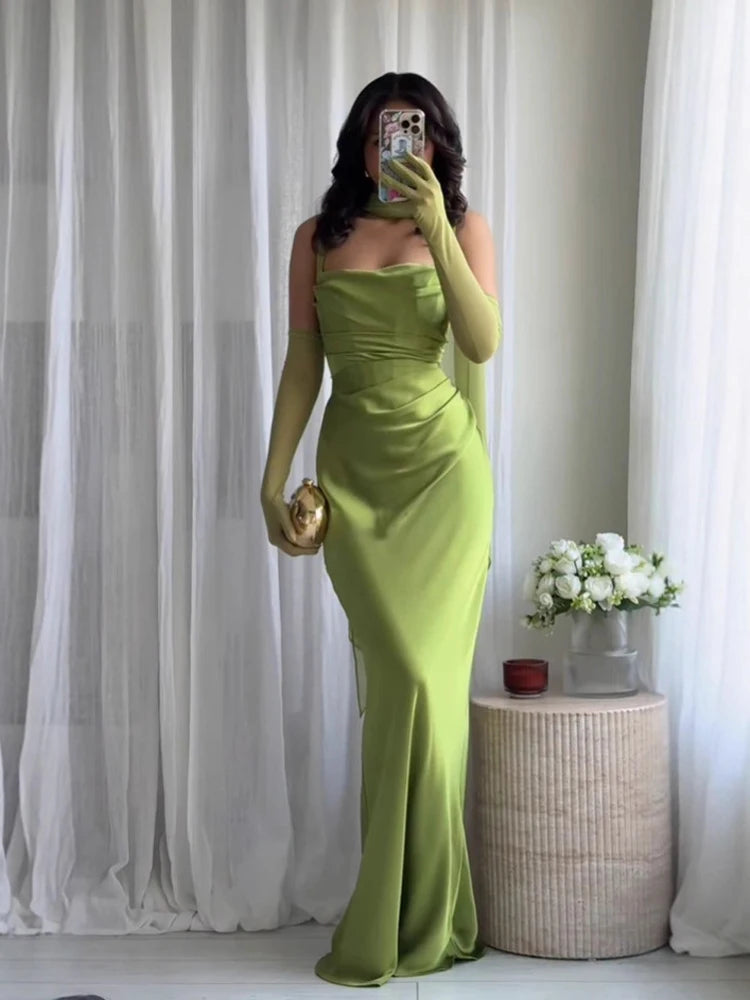 Elegant Women Corset Maxi Dress with Scarf Sexy Prom Gown Party Evening Dress Long Backless Lady Verstidos Chic Wedding Dress