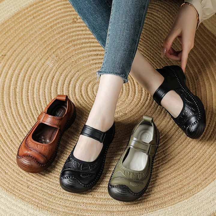 New Authentic Leather Flats Women Durable Mary Jane Shoes Autumn Shallow Flats Ladies Anti Kick Moccasins Female Brown Flats