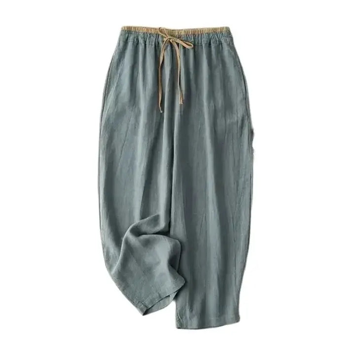 Linen Casual Solid Lace Up Elastic High Waist Loose Wide Leg Women&