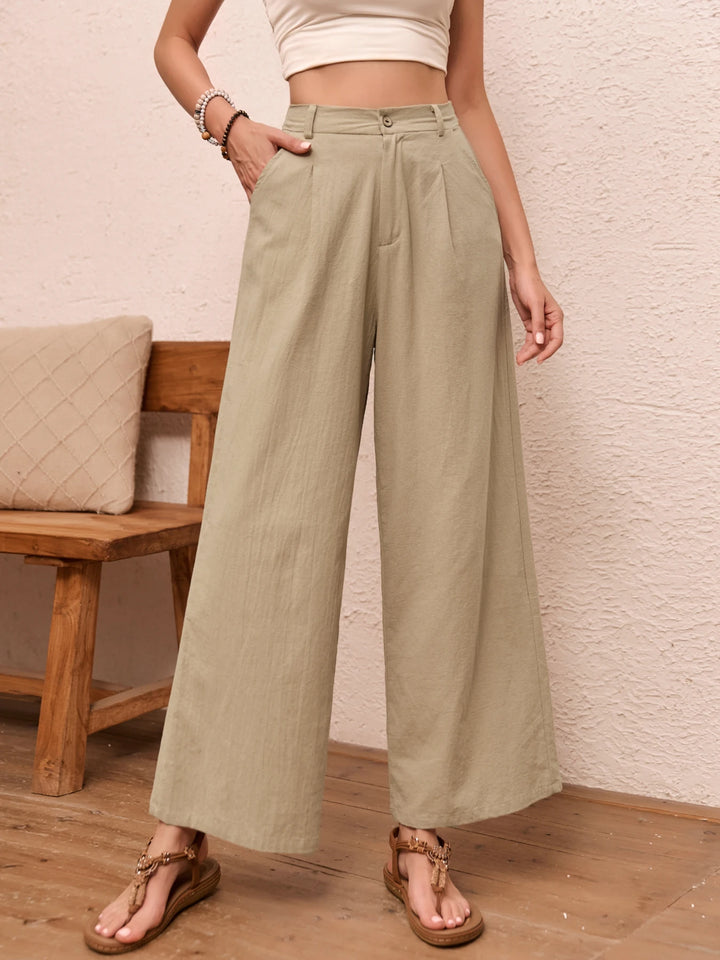 Elegant Solid Color Linen Wide Leg Pants for Women High Waist Drapey Casual Summer Loose Slimming Long Trousers Spring Autumn