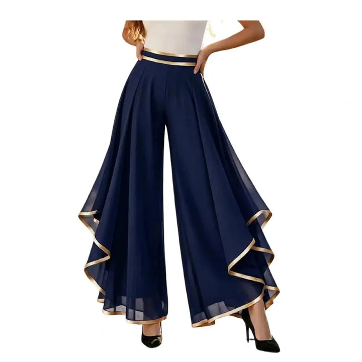 Women Wide Leg Pants Elastic High Waist Moisture-wicking Double-layer Side Seam Casual Trousers Layering Design Summer Pants