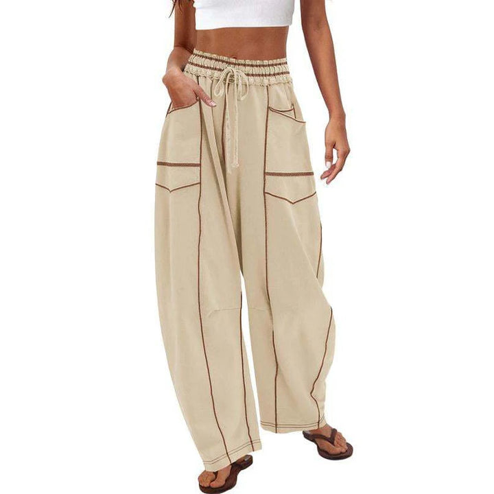 Fashion Women Casual Loose Wide Leg Pants Women Solid Color High Waist Drawstring Long Trousers Jogging Sportswear