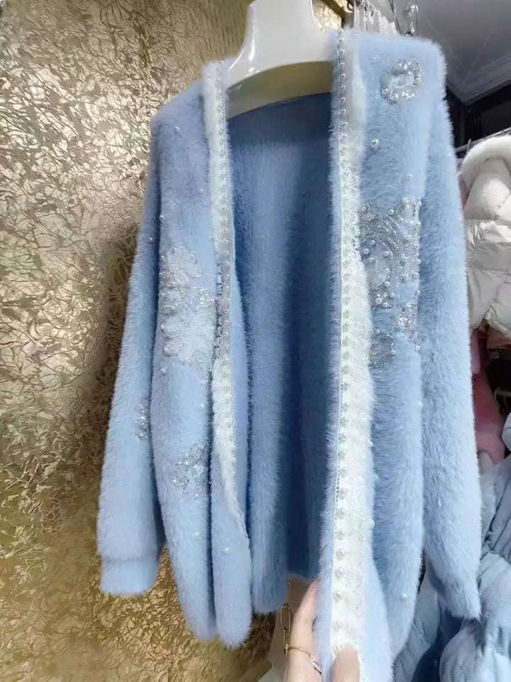 New In Winter 2025 Long Thick Knitwear Cardigan Coat for Women Long Sleeve Faux Fur Warm Sweater Jacket Korean Popular Clothes