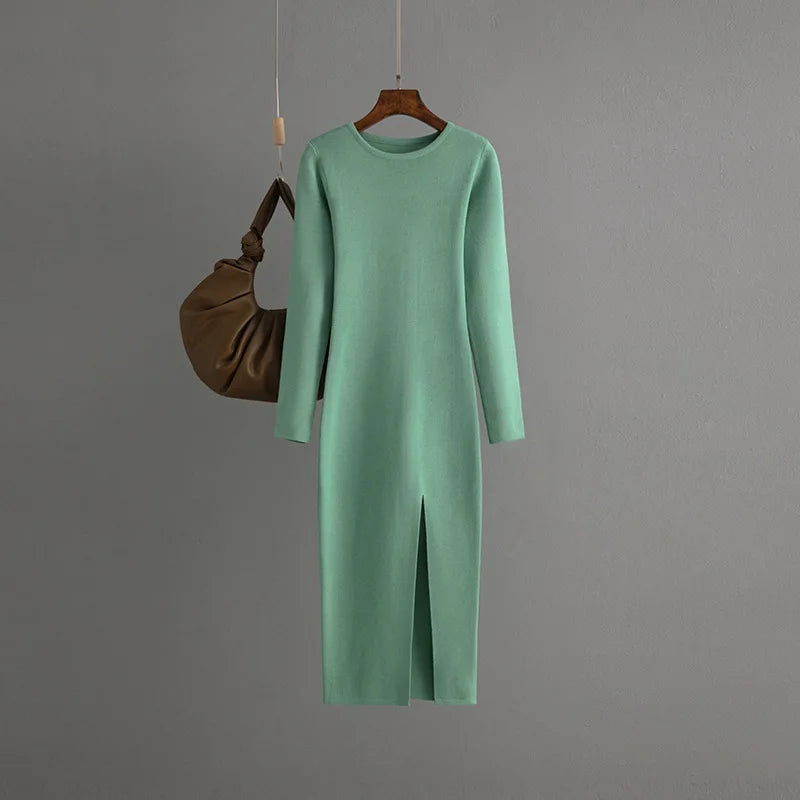 Elegant Dress Autumn Winter New Slim Fit Knitted Dress for Women Inner Wear and Outer Wear Long Sleeve Tight Hip Sweater Dress