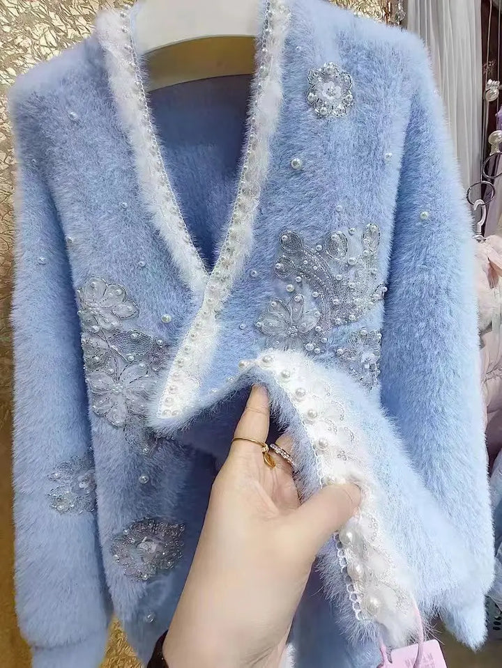 New In Winter 2025 Long Thick Knitwear Cardigan Coat for Women Long Sleeve Faux Fur Warm Sweater Jacket Korean Popular Clothes