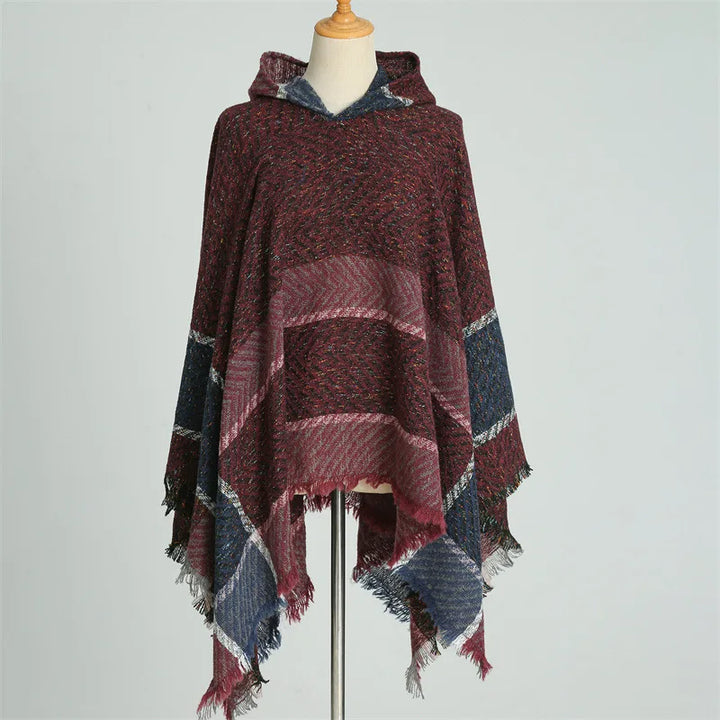 Knitted Imitation Cashmere Poncho Scarf Shawl Hooded Cape Pullover Cloak Scarves Tassels Coat Elegant Casual Outerwear for Women