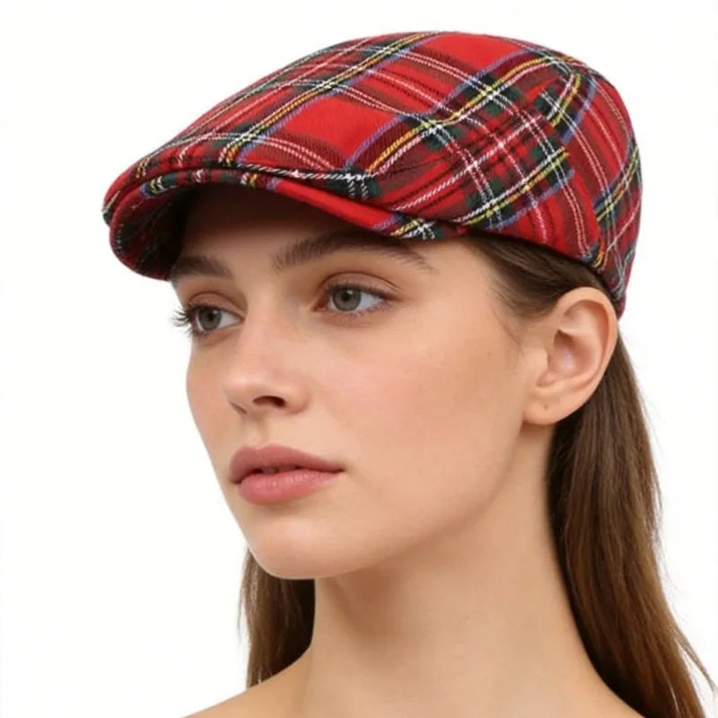 Classic British Plaid Newsboy Cap Fashion Cabbie Hat for Men Women Stylish Unisex Design Adjustable Flat Cap Hip Hop Berets