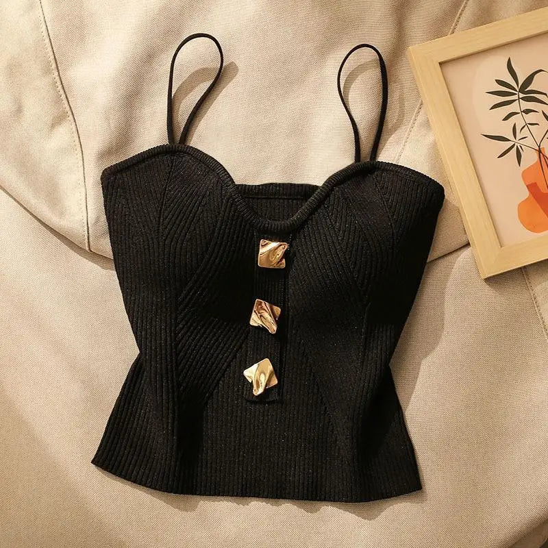 Summer New Knitted Tube Top Strap Vest Women&