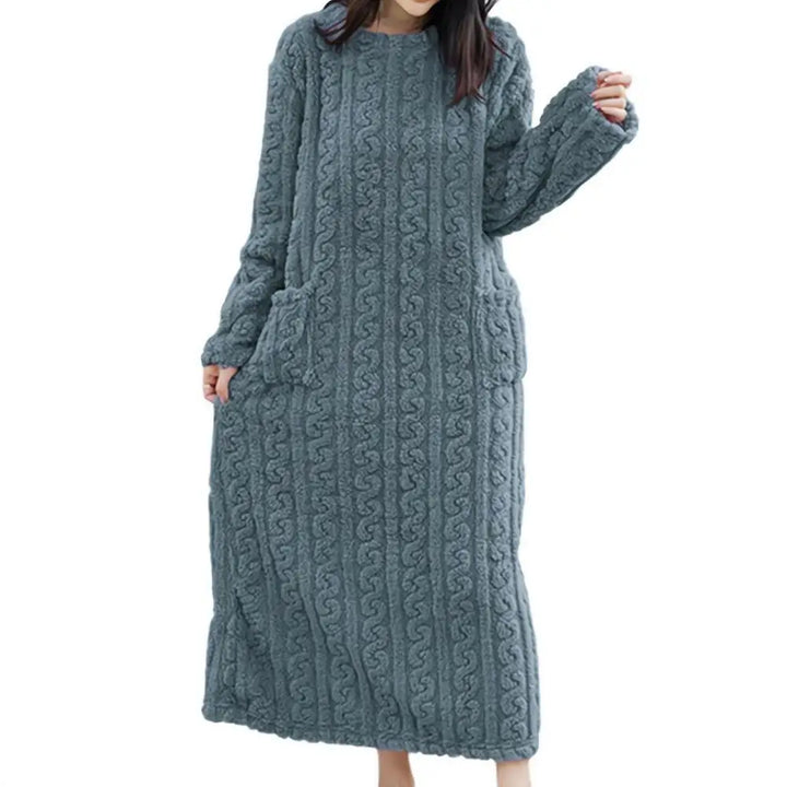 Winter Women Flannel Nightgowns Long Sleeve Double Pocket Loose Solid Sleepwear Jacquard Night Dress Thickened Warm Nightdress