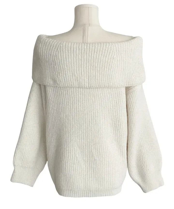 Off-the-shoulder Cream Knit Sweater Off Shoulder Foldover Soft Slouchy Pullover Chic Cozy Bardot Knit Top Fall Winter Trendy