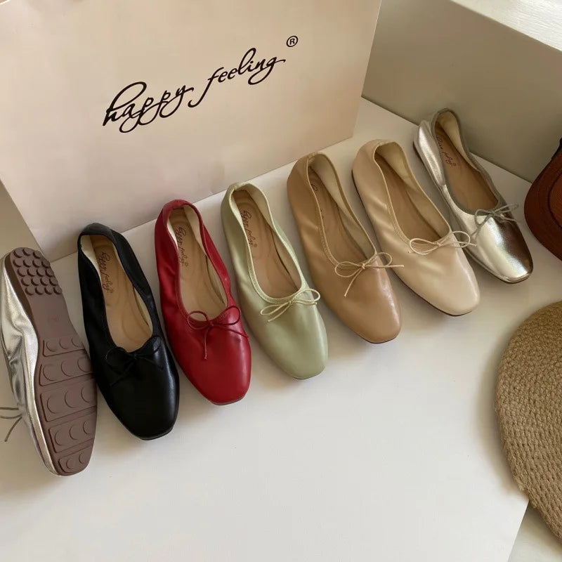 Fashion Shallow Women Ballet Flats Dance Shoes Casual Female Soft Footwear Butterfly-Knot Ladies Flats Slip On Shoes