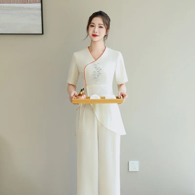 Woman Work Clothes Suit Hotel Waiter Beauty Salon Spa Massage Nail Cafe Sexy Foot Bath Sauna Technician Overall Pants Uniform