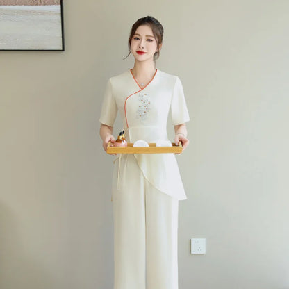Woman Work Clothes Suit Hotel Waiter Beauty Salon Spa Massage Nail Cafe Sexy Foot Bath Sauna Technician Overall Pants Uniform