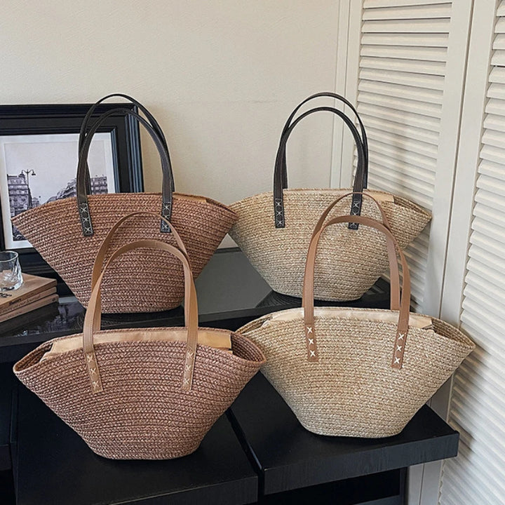 New Summer Fashion Women Top-Handle Bags Large Capacity Straw Shoulder Bag for Beach Vacation Versatile Commuting Beach Bag
