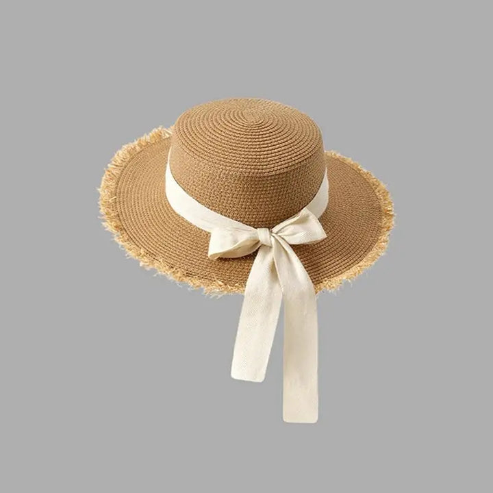 Wide-brimmed Straw Hat Women Beach Sun Hat Fashionable Sun Protection Floral Lace Bow Breathable Summer Hat for Vacation
